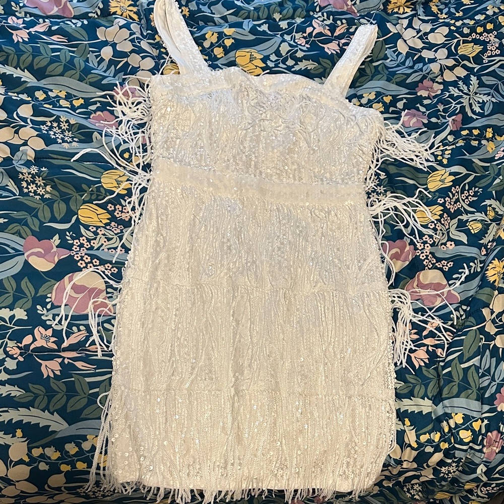 SHEIN White Fringe Mini Dress